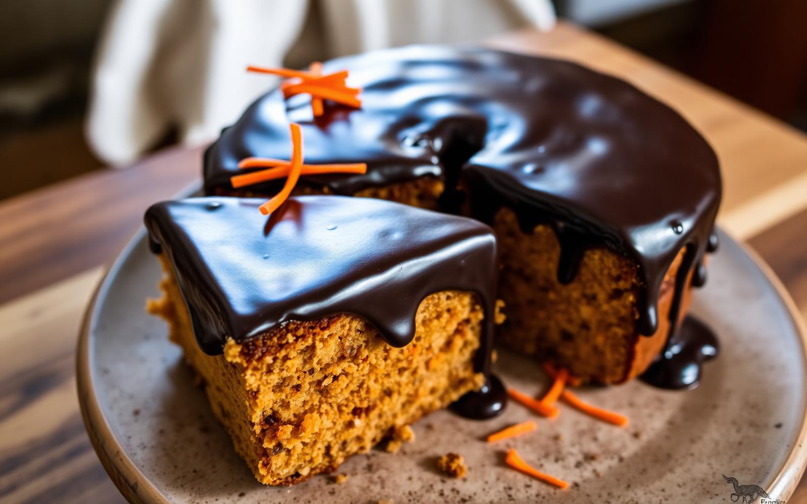 Bolo de cenoura com calda de chocolate